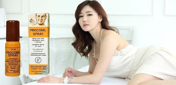 Chai xịt chống xuất tinh sớm cao cấp Procomil hàng Đức chứa chất gây tê Lidocain 9,6% gây tê cục bộ trên lớp da bên ngoài đầu dương vật, làm lớp da này bớt nhạy